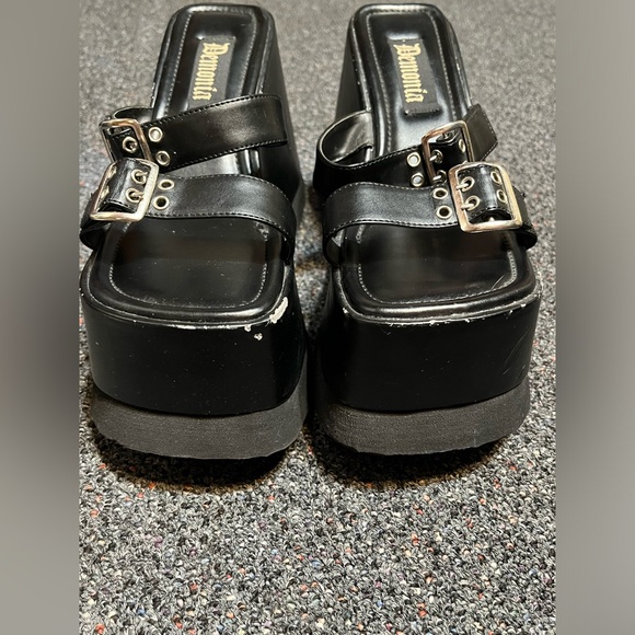 Early Demonia Size 10 Double strap buckle black ultra platform slide sandals - Picture 4 of 9